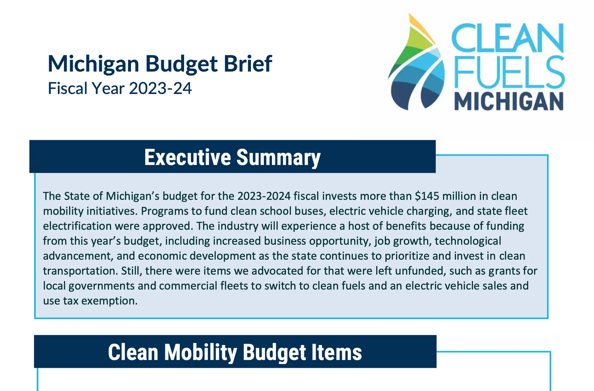 Read more about the article Clean Mobility Investments in the Michigan 2024 State Budget