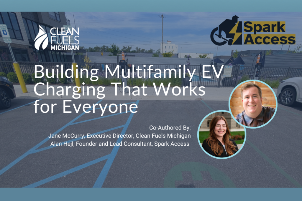 Accessible ChargePoint+ station at a multifamily home apartment building in Ferndale, MI.